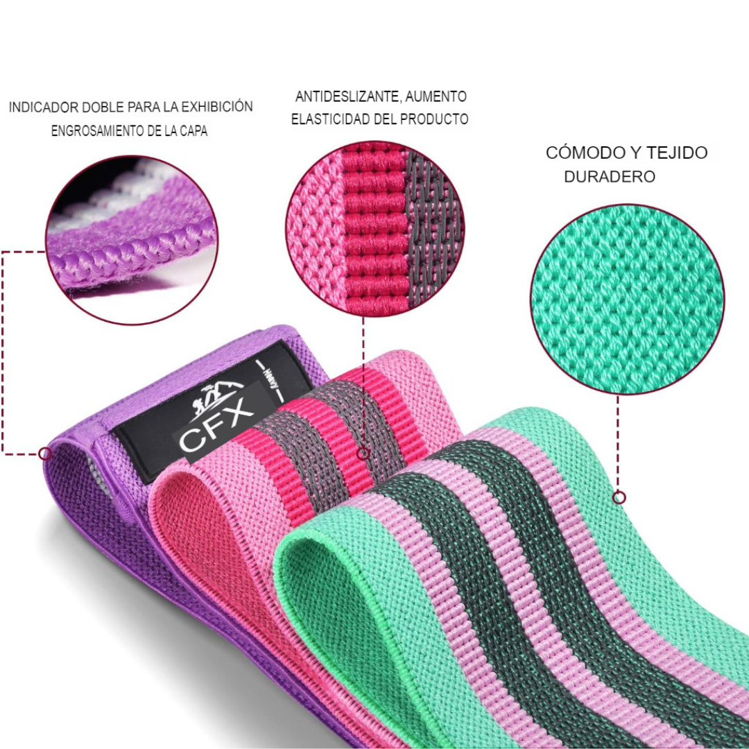 Set de 3 Bandas Elásticas de Fitness – Resistencias Variadas