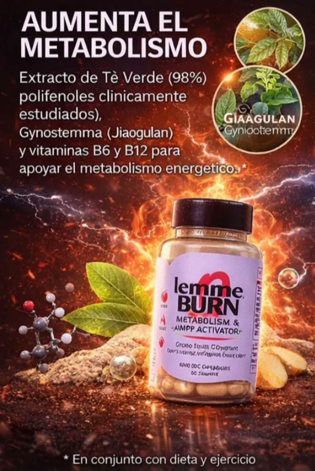 LEMME BURN | Quemador Metabólico con Actiponin® · 60 Cápsulas · Programa 12 Semanas