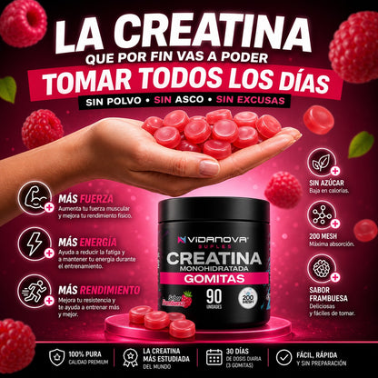 GOMITAS CREATINA 90 Unidades | 5.1g por Porción · Sin Polvo · Sin Mezclar