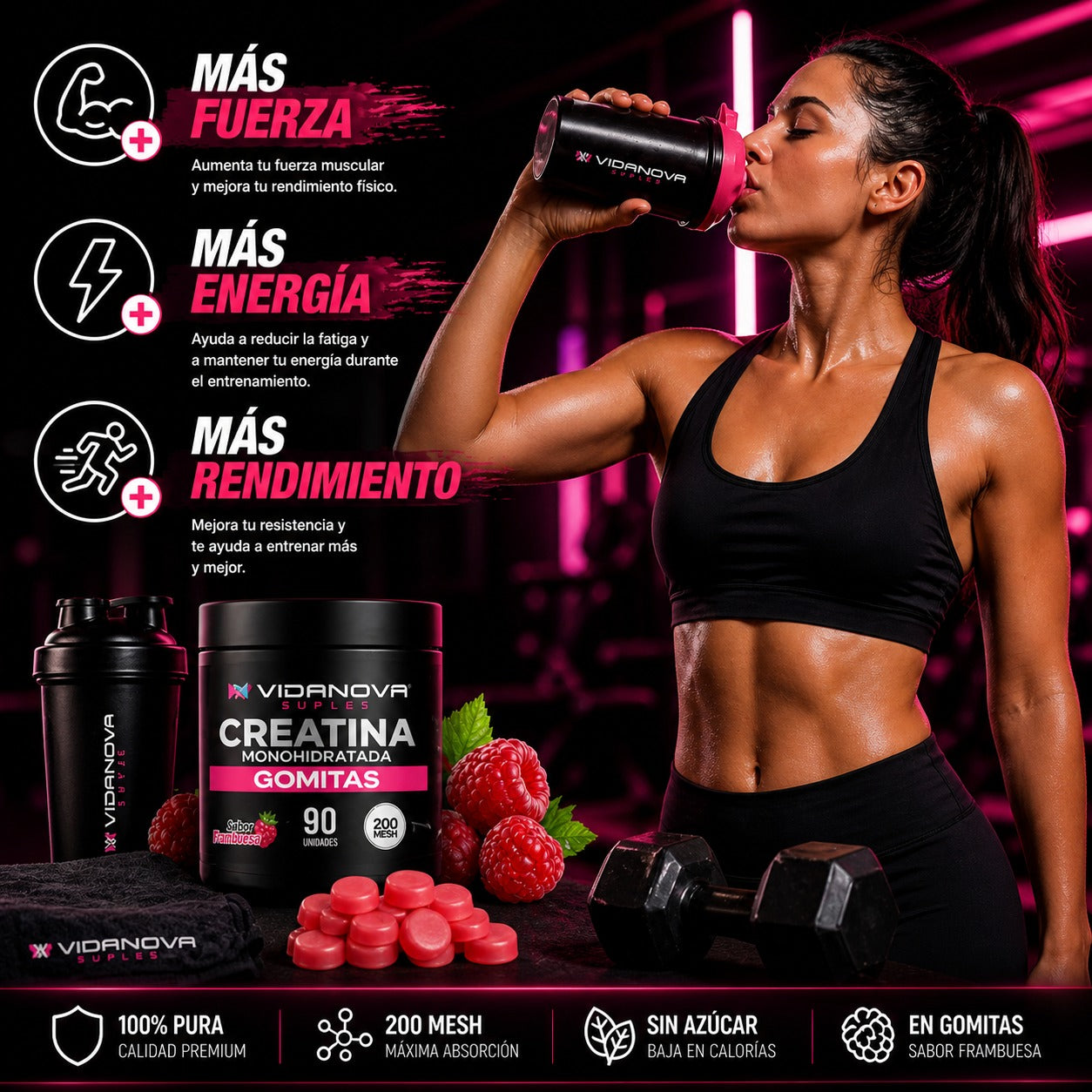 GOMITAS CREATINA 90 Unidades | 5.1g por Porción · Sin Polvo · Sin Mezclar