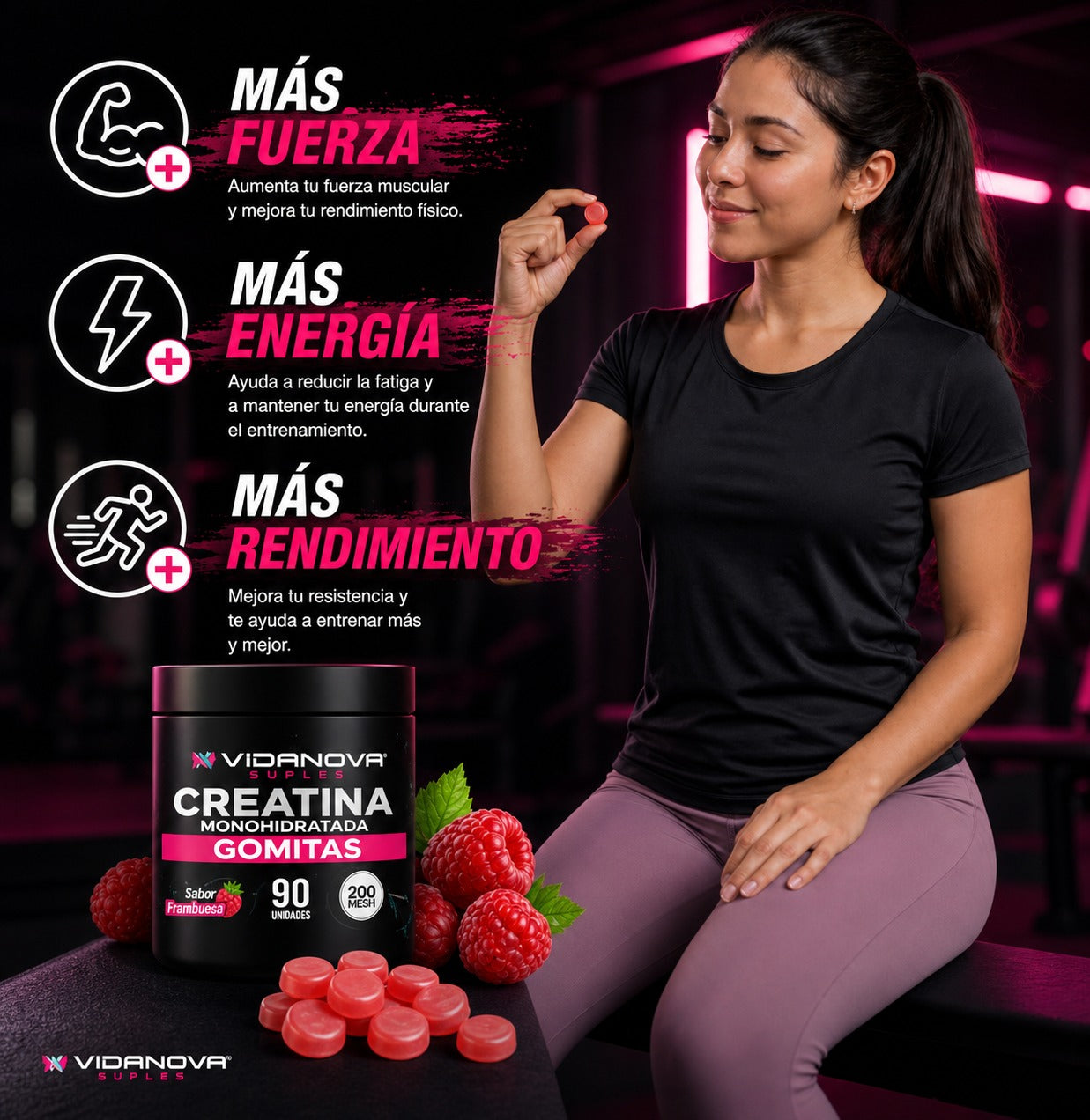 GOMITAS CREATINA 90 Unidades | 5.1g por Porción · Sin Polvo · Sin Mezclar